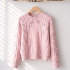 100%Cashmere Pastel Pink Chunky Knit Sweater Quiet Luxury Soft Capsule Old Money